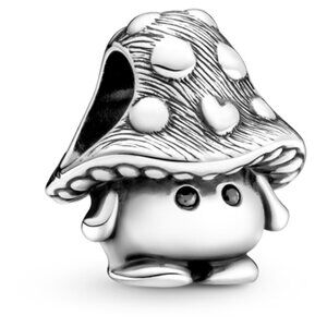 PANDORA Cute Mushroom Charm Authentic Sterling Silver Black Crystal Rebirth RARE